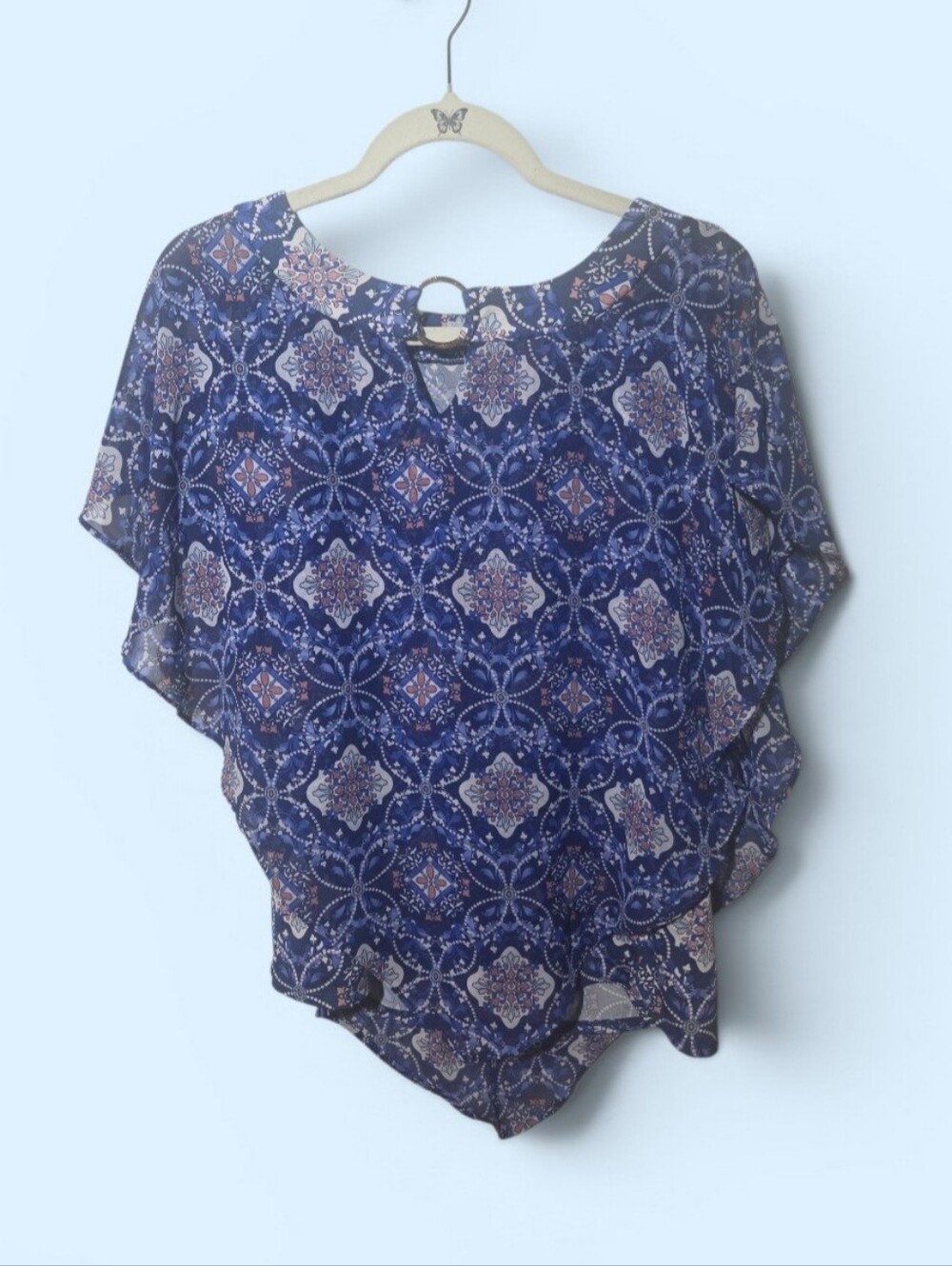 Blue Patterned Short Sleeve Blouse